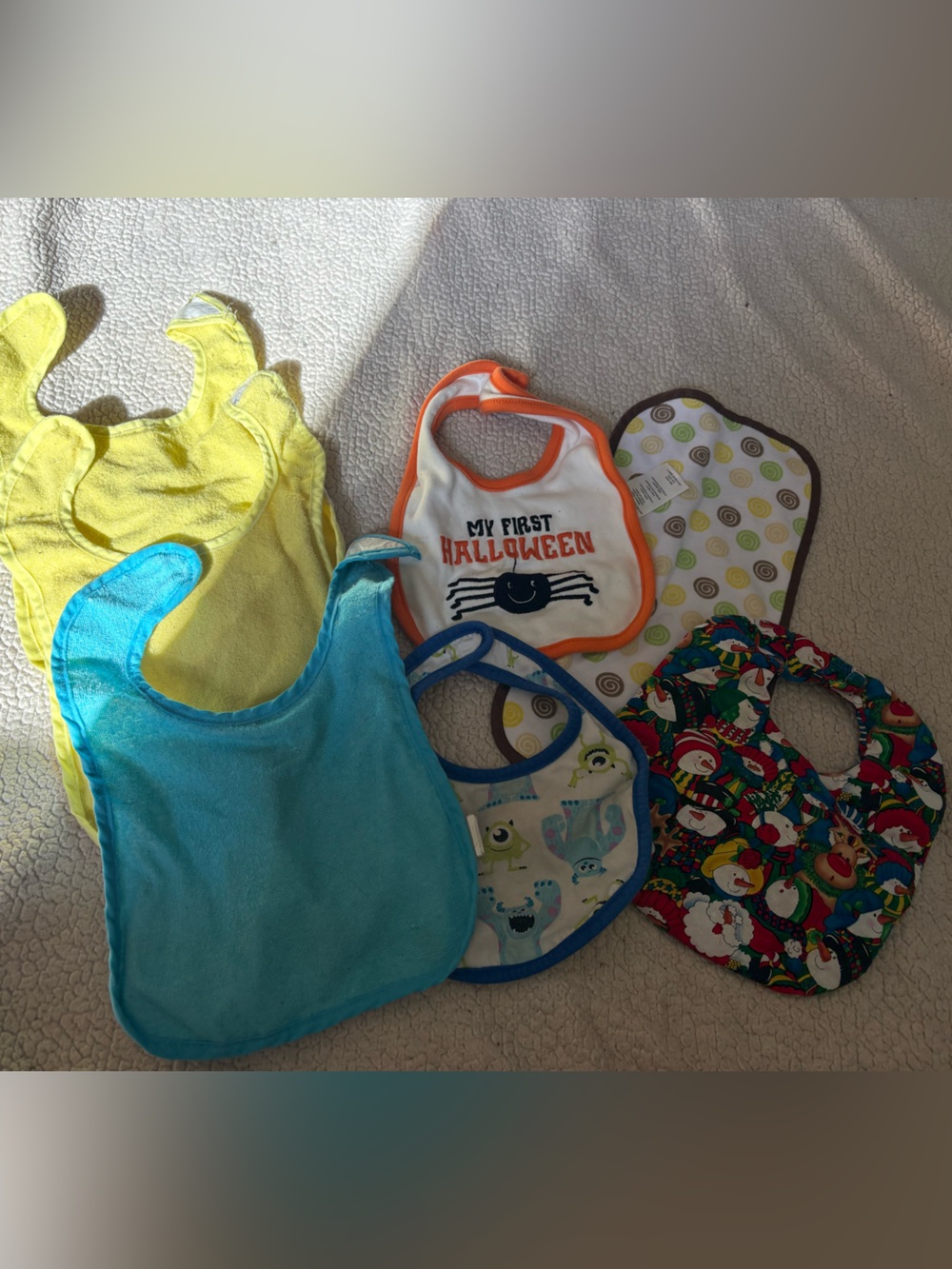 Multicolor Baby Bib Set – Blue, Yellow, Orange, White, Green, Red Prints